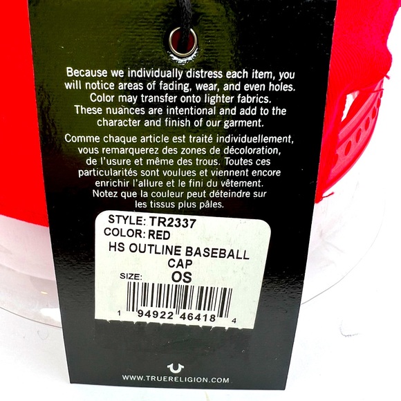 TRUE RELIGION CAP/HAT, RED HORSESHOE LOGO EMBROIDERED IN SILVER, ADJ. STRAP - Picture 7 of 8